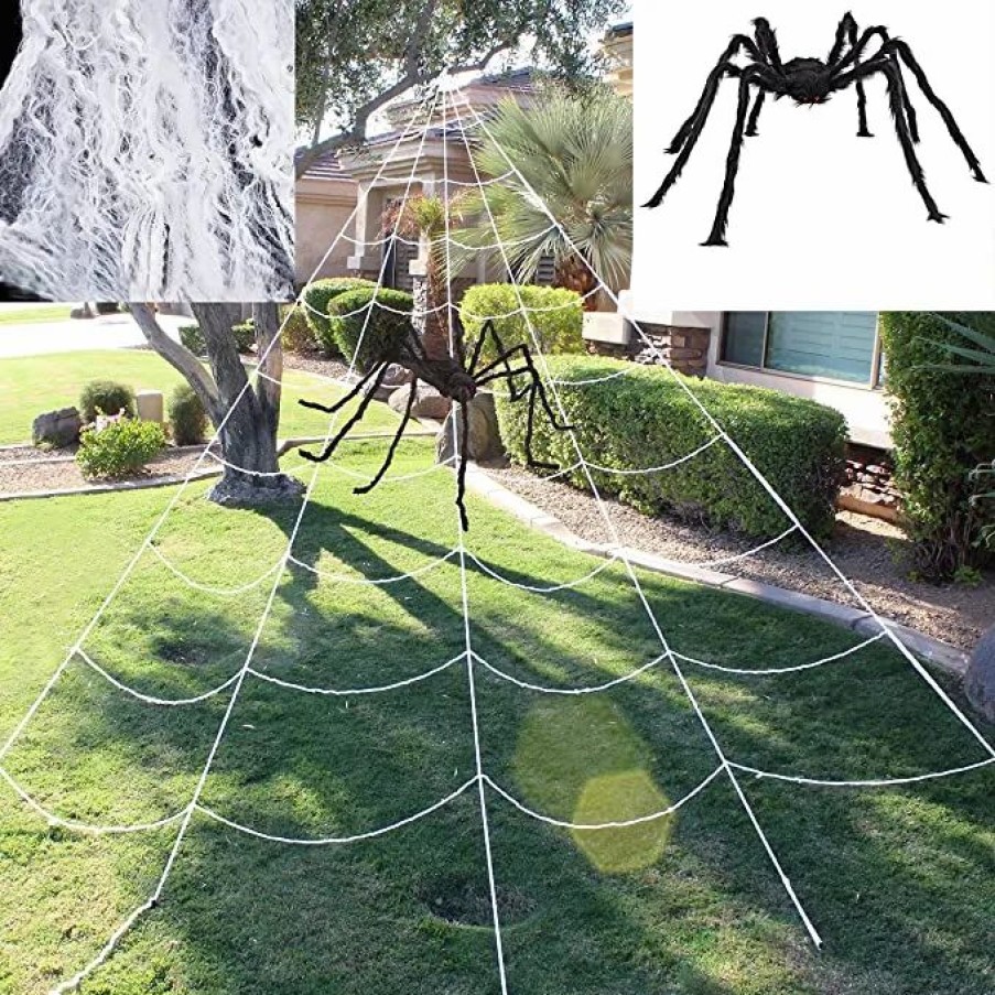 Halloween Outdoor Decor * | Joyin Triangular Halloween Spider Web With Giant Spider Set Halloween Decorations