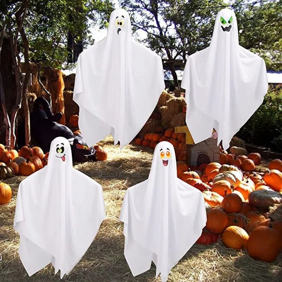 Hanging Decorations * | Joyin 4Pcs Hanging Ghosts With Colored Face 27.5In Halloween Decorations