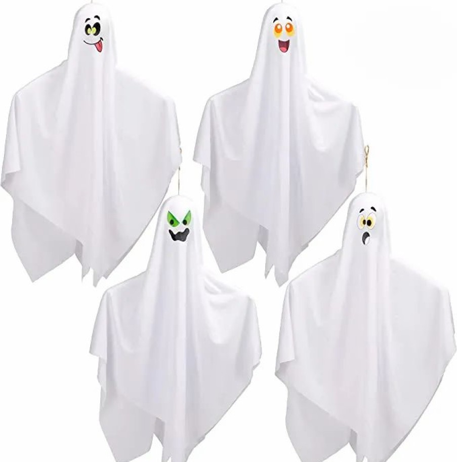 Hanging Decorations * | Joyin 4Pcs Hanging Ghosts With Colored Face 27.5In Halloween Decorations