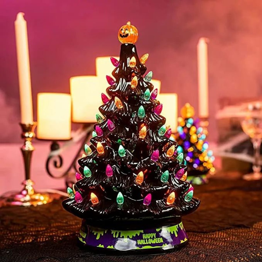 Halloween Indoor Decor * | Joiedomi Halloween Pre-Lit Ceramic Tabletop Tree 15In Halloween Decorations