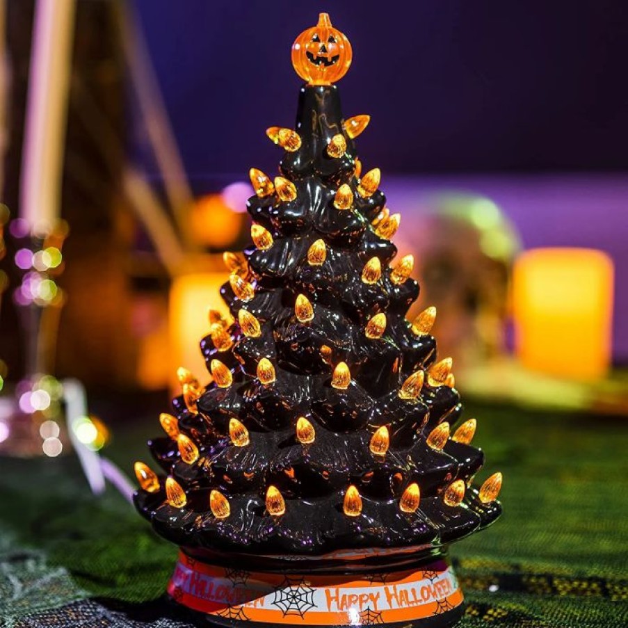 Halloween Indoor Decor * | Joiedomi Halloween Pre-Lit Ceramic Tabletop Tree 15In Halloween Decorations