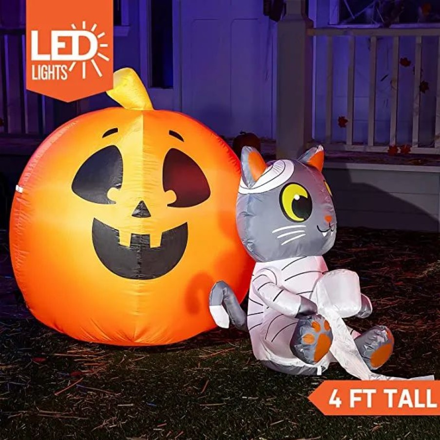 Halloween Inflatables * | Joiedomi 4Ft Light Up Halloween Inflatable Pumpkin And Cat Mummy Halloween Decorations