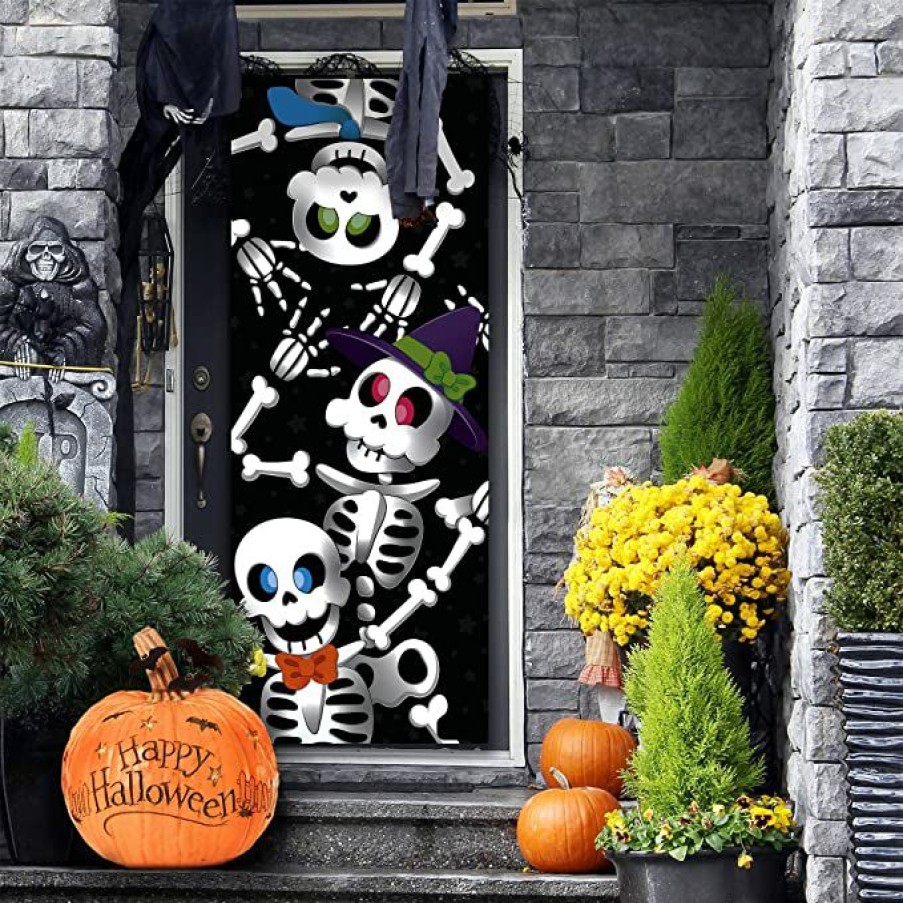 Halloween Indoor Decor * | Joyin 3Pcs Cute Skeleton Family Door Cover 3D 30In X 72In Halloween Decorations