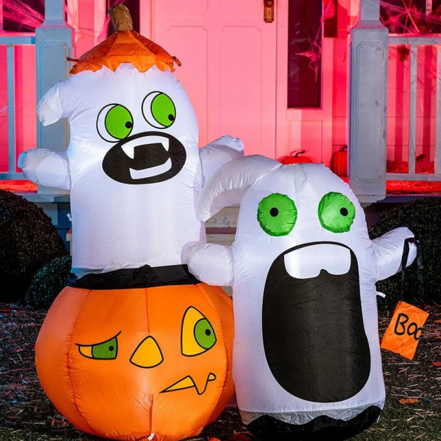 Halloween Inflatables * | Joiedomi 5Ft Halloween Naughty Ghost With Pumpkin Cap And A Gift Bag Halloween Decorations