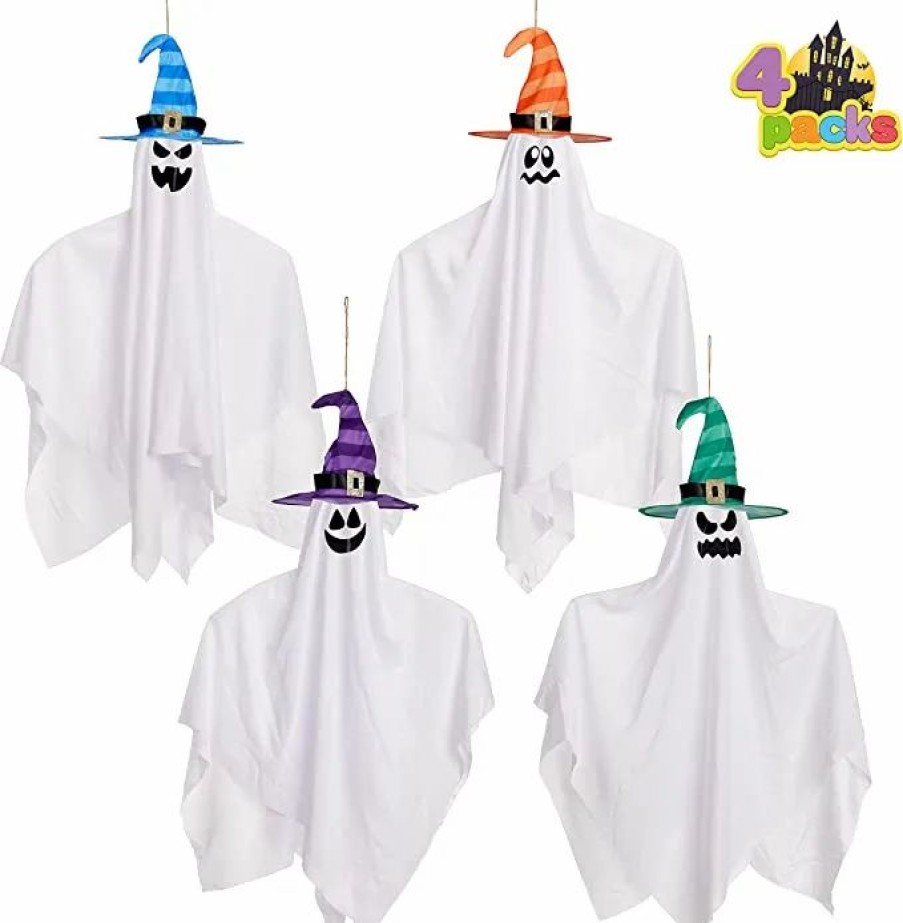 Hanging Decorations * | Joyin 4Pcs Hanging Ghost With Colorful Hat 27.5In Halloween Decorations