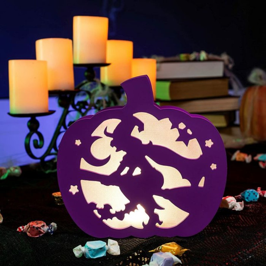 Halloween Indoor Decor * | Joyin Lighted Pumpkin Shadow Box (Witch) Halloween Decorations