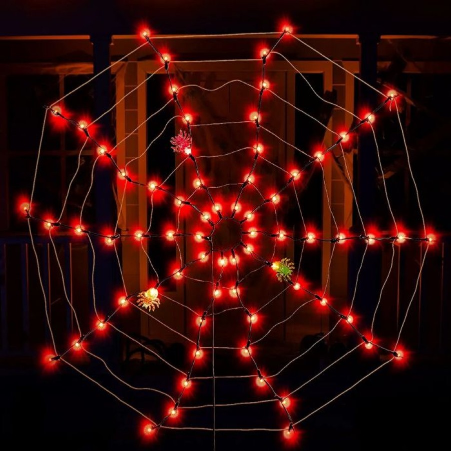 Halloween Lights * | Joiedomi Spider Web Lights With 3 Lighted Spiders (Orange) Halloween Decorations