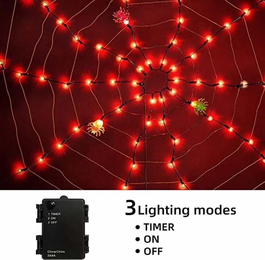 Halloween Lights * | Joiedomi Spider Web Lights With 3 Lighted Spiders (Orange) Halloween Decorations