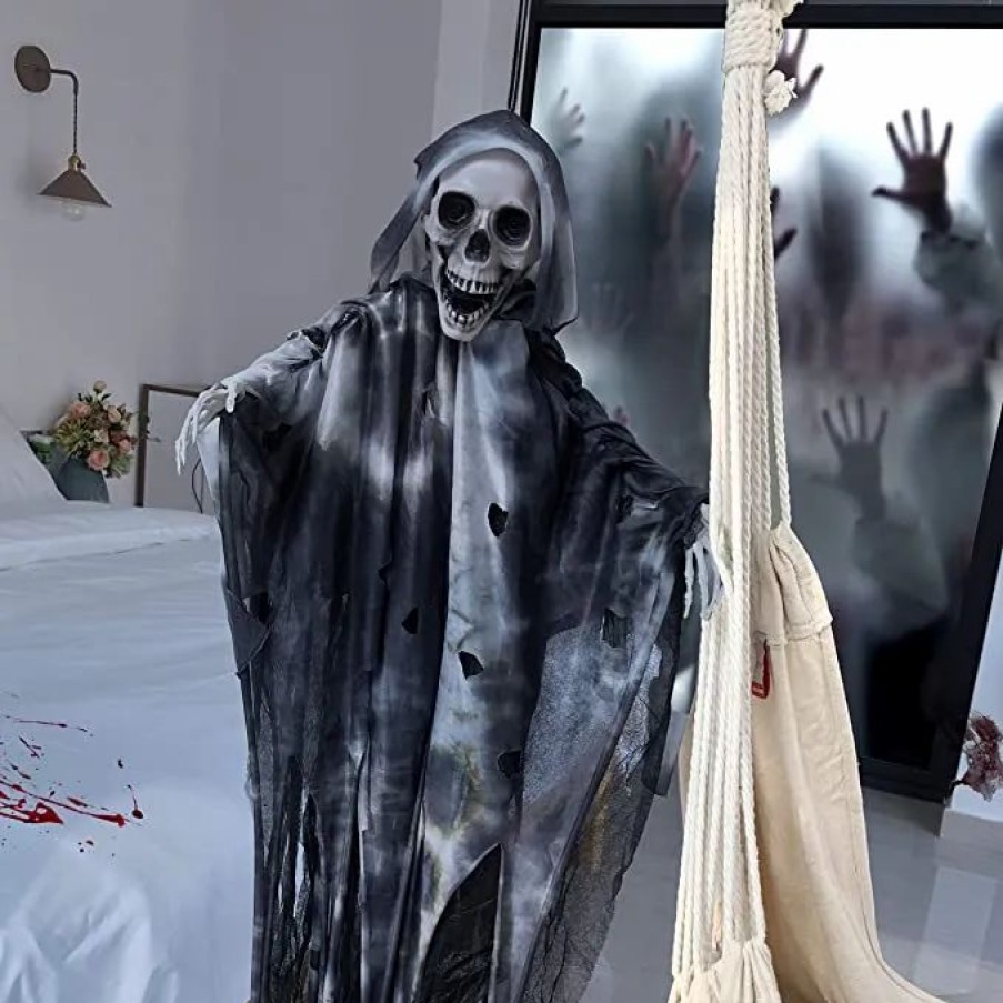 Hanging Decorations * | Joyin Animated Hanging Grim Reaper 36In Halloween Decorations