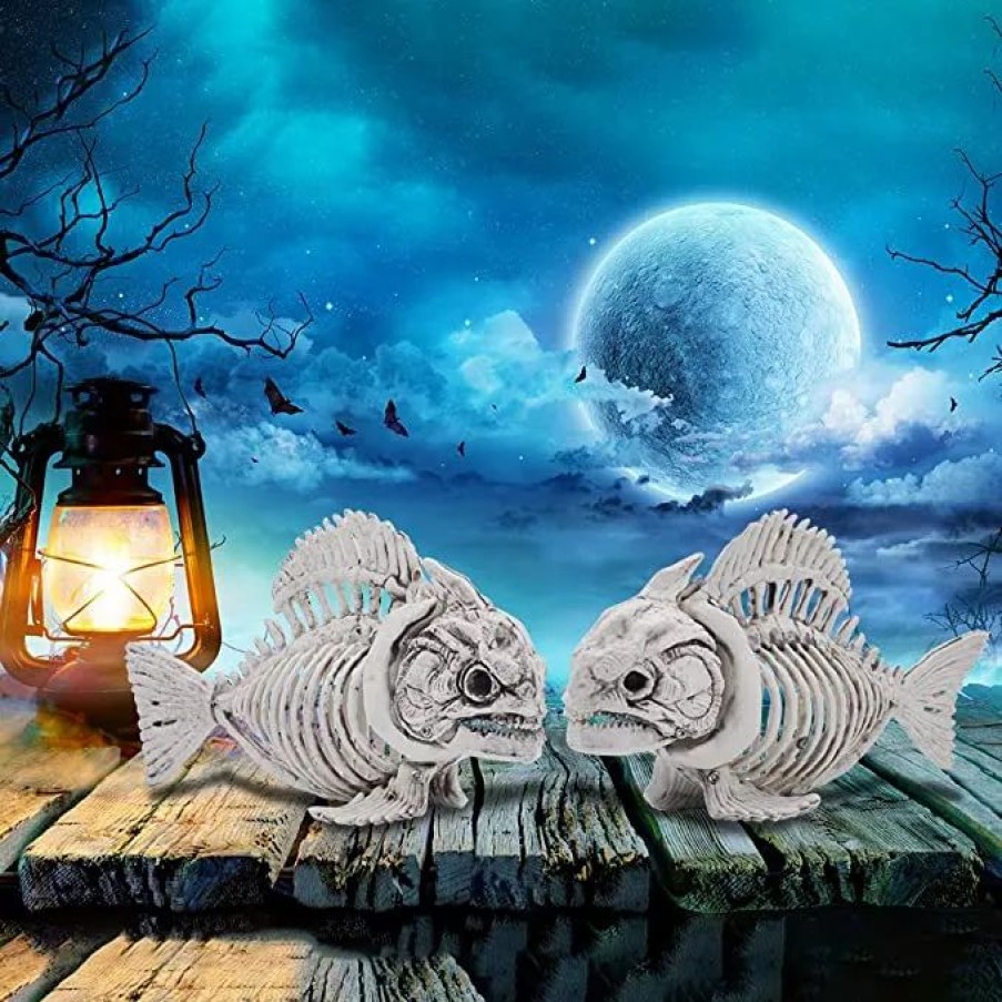 Spooky Scary Skeletons * | Joyin 2Pcs Posable Plastic Fish Skeleton Decoration 9.5In Halloween Decorations