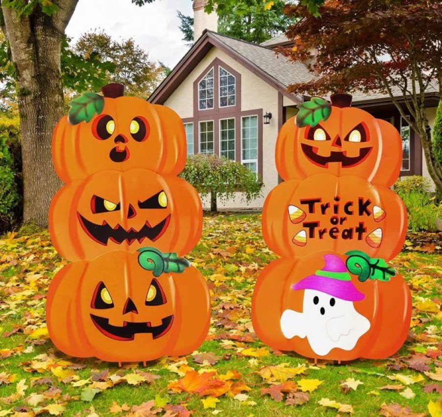 Halloween Outdoor Decor * | Joyin 2Pcs Metal Halloween Pumpkin & Ghost Yard Signs Halloween Decorations