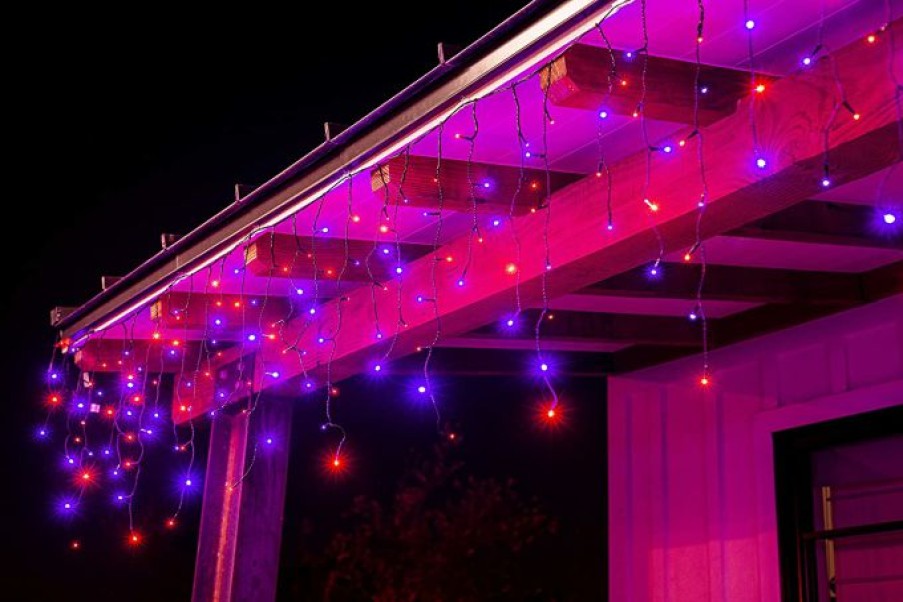 Halloween Lights * | Joiedomi 416 Led Black Wire Icicle Lights Orange And Purple Halloween Decorations