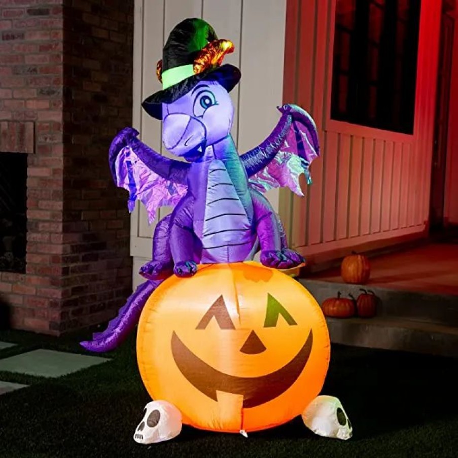 Halloween Inflatables * | Joiedomi 5Ft Tall Dragon On Pumpkin Inflatable Halloween Decorations