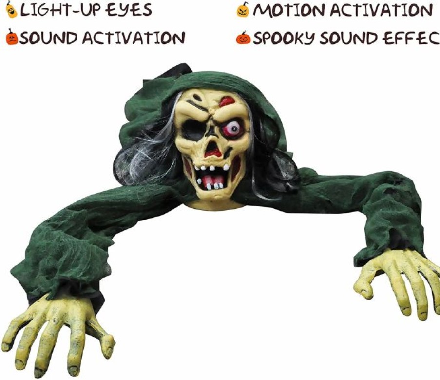 Halloween Outdoor Decor * | Joyin Animated Zombie Groundbreaker With Flashing Eye & Sound (Green) Halloween Decorations