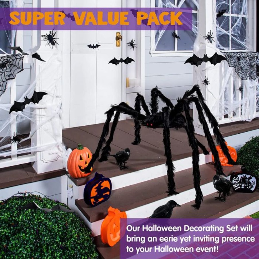 Hanging Decorations * | Joyin Halloween Decorating Set With Bat Stickers, Spider & Crows Halloween Decorations