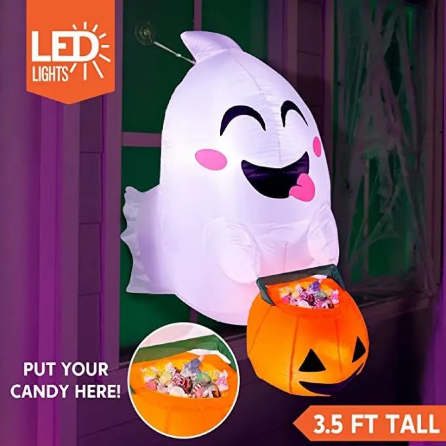 Halloween Inflatables * | Joiedomi 3.5Ft Cute Ghost Holding Candy Basket Halloween Inflatable Halloween Decorations