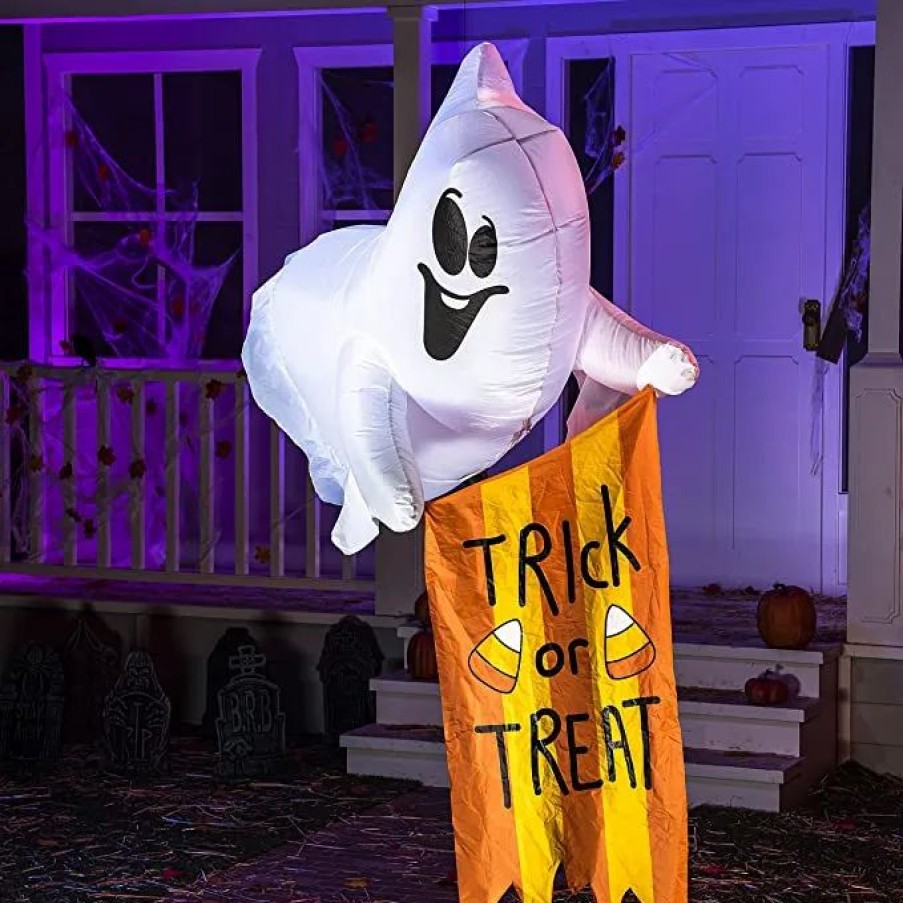 Halloween Inflatables * | Joiedomi 5Ft Halloween Hanging Ghost With Trick Or Treat Flag Halloween Decorations