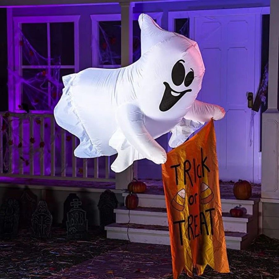 Halloween Inflatables * | Joiedomi 5Ft Halloween Hanging Ghost With Trick Or Treat Flag Halloween Decorations