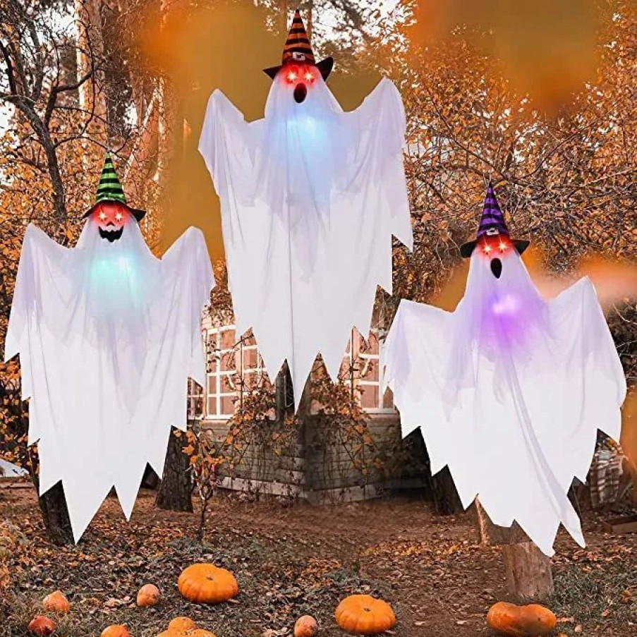 Hanging Decorations * | Joyin 3Pcs Ghosts With Witch Hats 29.5In Halloween Decorations