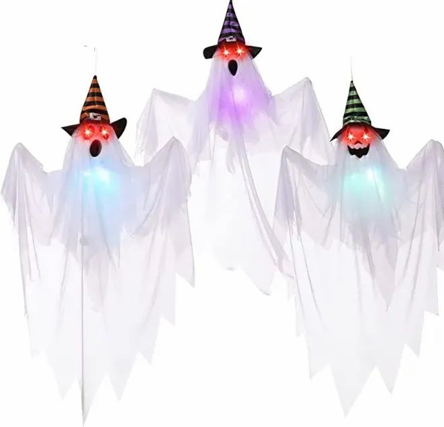 Hanging Decorations * | Joyin 3Pcs Ghosts With Witch Hats 29.5In Halloween Decorations