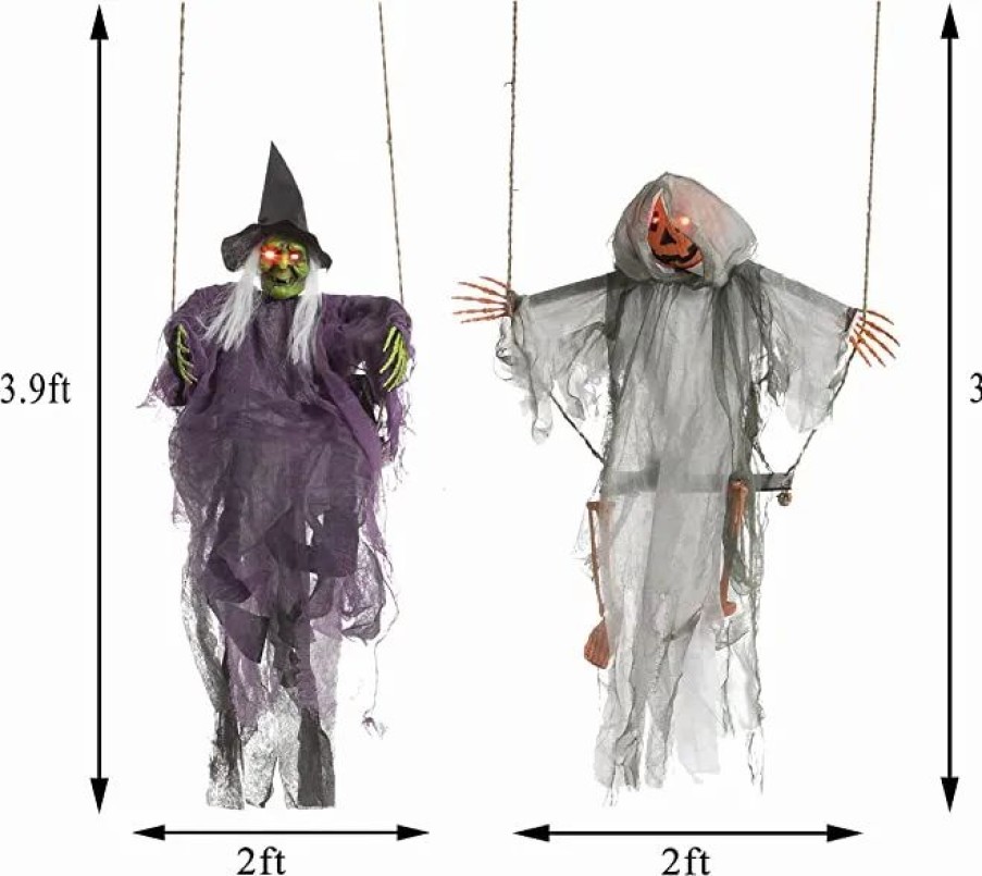 Hanging Decorations * | Joyin 2Pcs Halloween Lighted Swinging Pumpkin & Witch Halloween Decorations