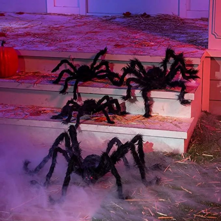 Halloween Outdoor Decor * | Joyin 6Pcshalloween Black Hairy Spiders(47In, 47In, 30In, 30In, 12In, 12In) Halloween Decorations