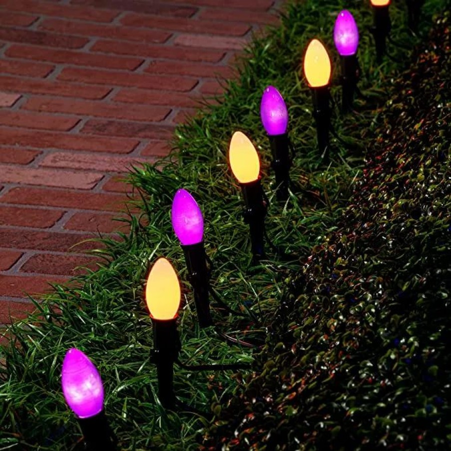 Halloween Lights * | Joiedomi 10Pcs C9 Incandescent Green Wire Pathway Lights (Orange & Purple) Halloween Decorations