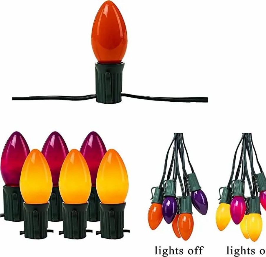 Halloween Lights * | Joiedomi 10Pcs C9 Incandescent Green Wire Pathway Lights (Orange & Purple) Halloween Decorations