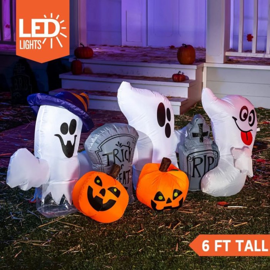 Halloween Inflatables * | Joiedomi 6Ft Halloween Horizontal Tombstones With Ghosts Halloween Decorations