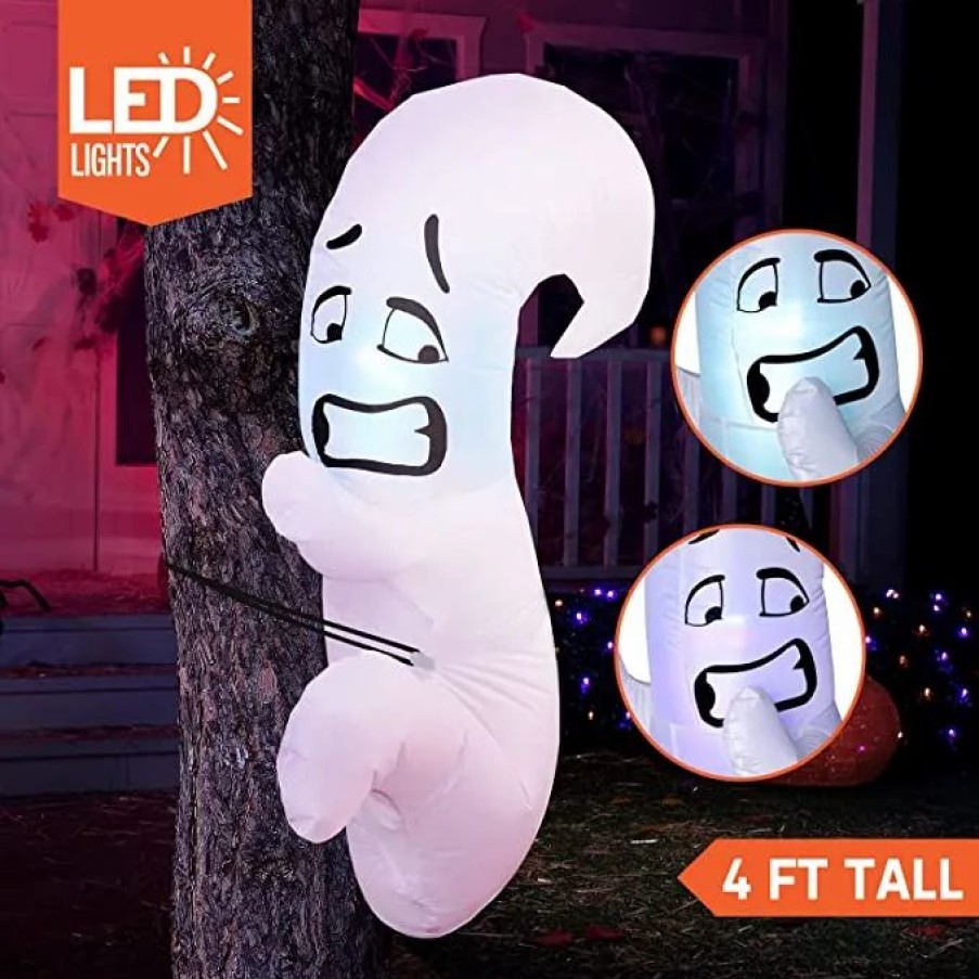 Halloween Inflatables * | Joiedomi 4Ft Tall Scared Cute Ghost Hugging Tree Halloween Inflatable Halloween Decorations