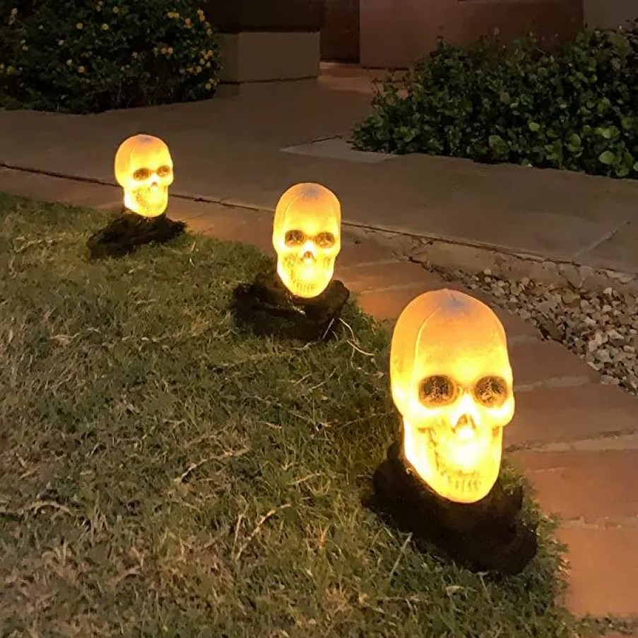 Halloween Outdoor Decor * | Joyin 3Pcs Light Up Halloween Skull Decorations Halloween Decorations