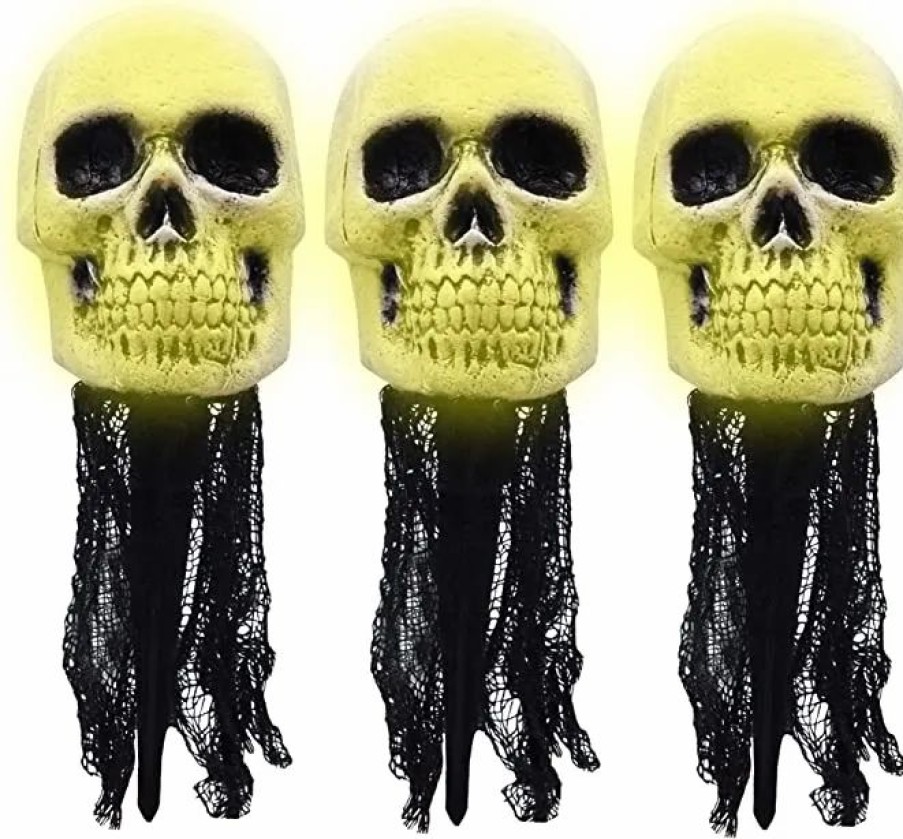 Halloween Outdoor Decor * | Joyin 3Pcs Light Up Halloween Skull Decorations Halloween Decorations