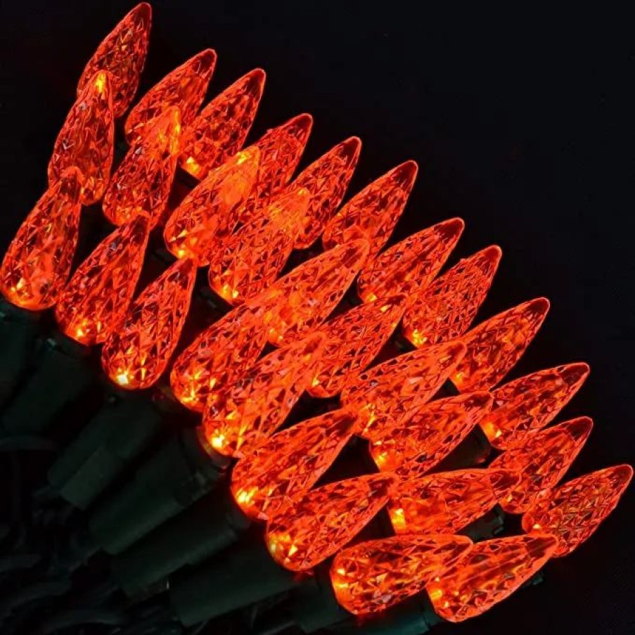 Halloween Lights * | Joiedomi 150 Counts Of Orange Led Green Wire Light Set 50.5 Ft Halloween Decorations