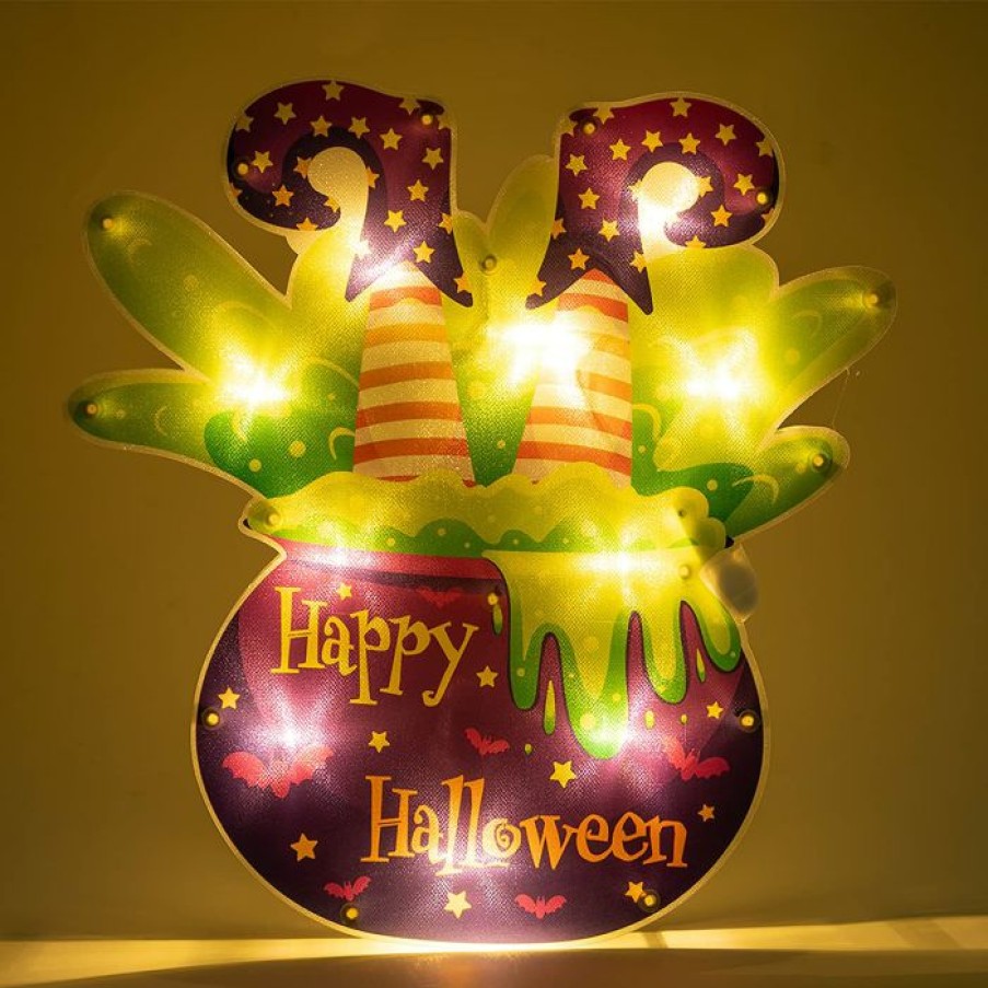 Halloween Indoor Decor * | Joyin Lighted Witch Legs Cauldron Window Decoration 12 X 12In Halloween Decorations