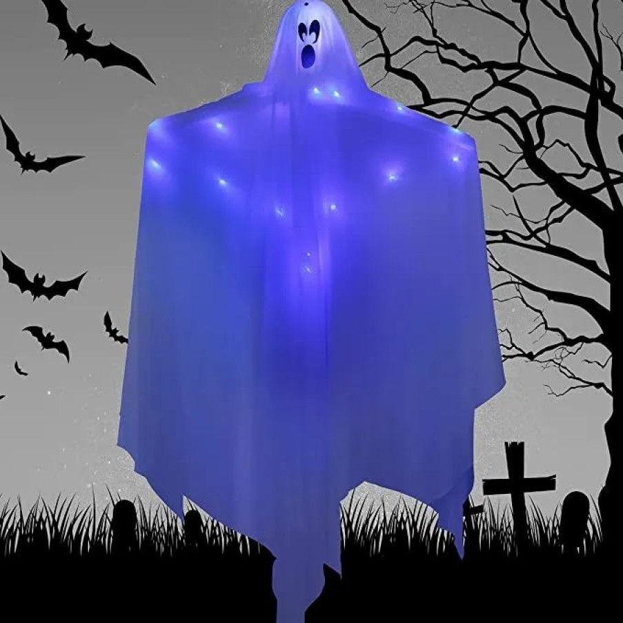 Hanging Decorations * | Joyin White Hanging Ghosts With Blue Led Light 47In Halloween Decorations