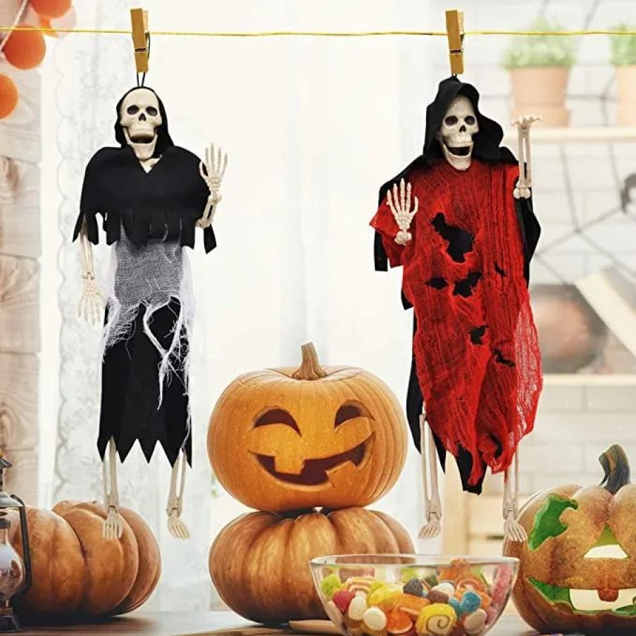 Spooky Scary Skeletons * | Joyin 2Pcs Poseable Grim Reaper Full Body Skeleton 16In Halloween Decorations