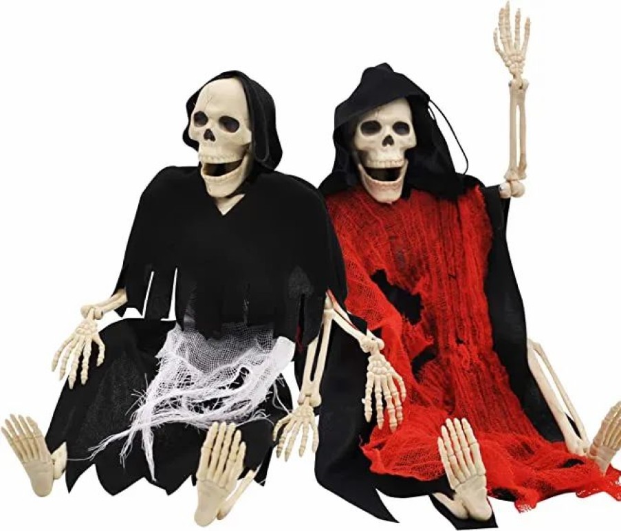 Spooky Scary Skeletons * | Joyin 2Pcs Poseable Grim Reaper Full Body Skeleton 16In Halloween Decorations