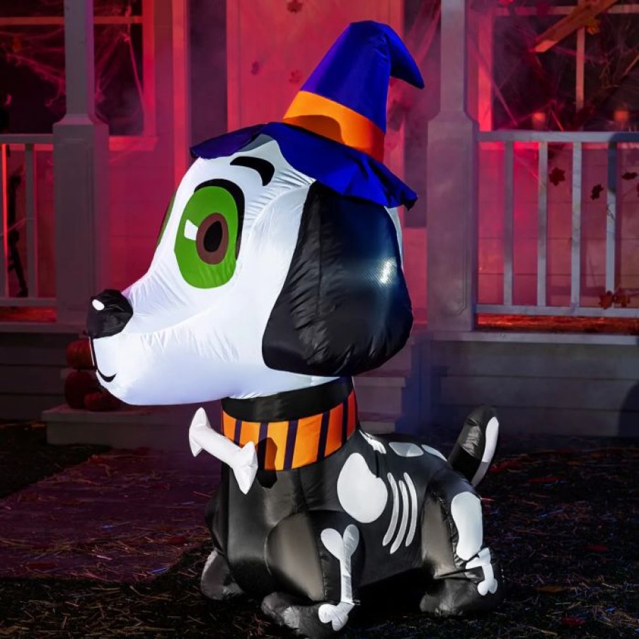 Halloween Inflatables * | Joiedomi 5Ft Witch Hat Skeleton Dog Halloween Decorations