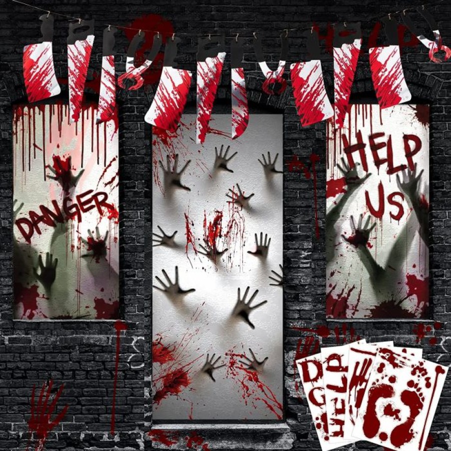 Halloween Indoor Decor * | Joyin Zombie Hand Door Cover+2 Widow Covers+Weapon Garland+Window Stickers 11*14In Halloween Decorations