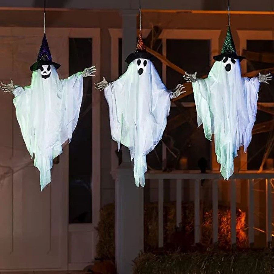 Hanging Decorations * | Joyin 3Pcs White Ghost With Colored Hats 24.8In Halloween Decorations