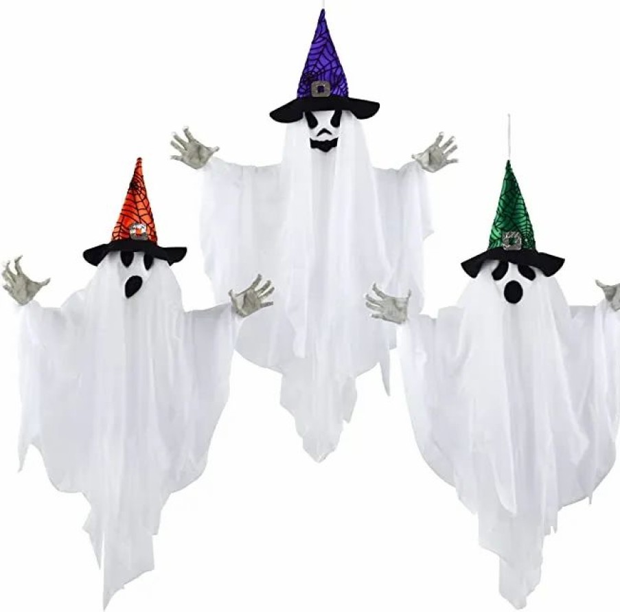 Hanging Decorations * | Joyin 3Pcs White Ghost With Colored Hats 24.8In Halloween Decorations