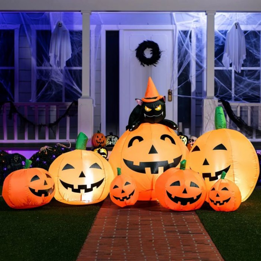 Halloween Inflatables * | Joiedomi 7Ft Inflatable Pumpkins With Witch'S Cat Decoration Halloween Decorations