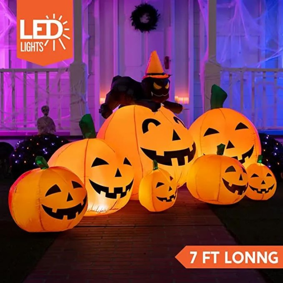 Halloween Inflatables * | Joiedomi 7Ft Inflatable Pumpkins With Witch'S Cat Decoration Halloween Decorations