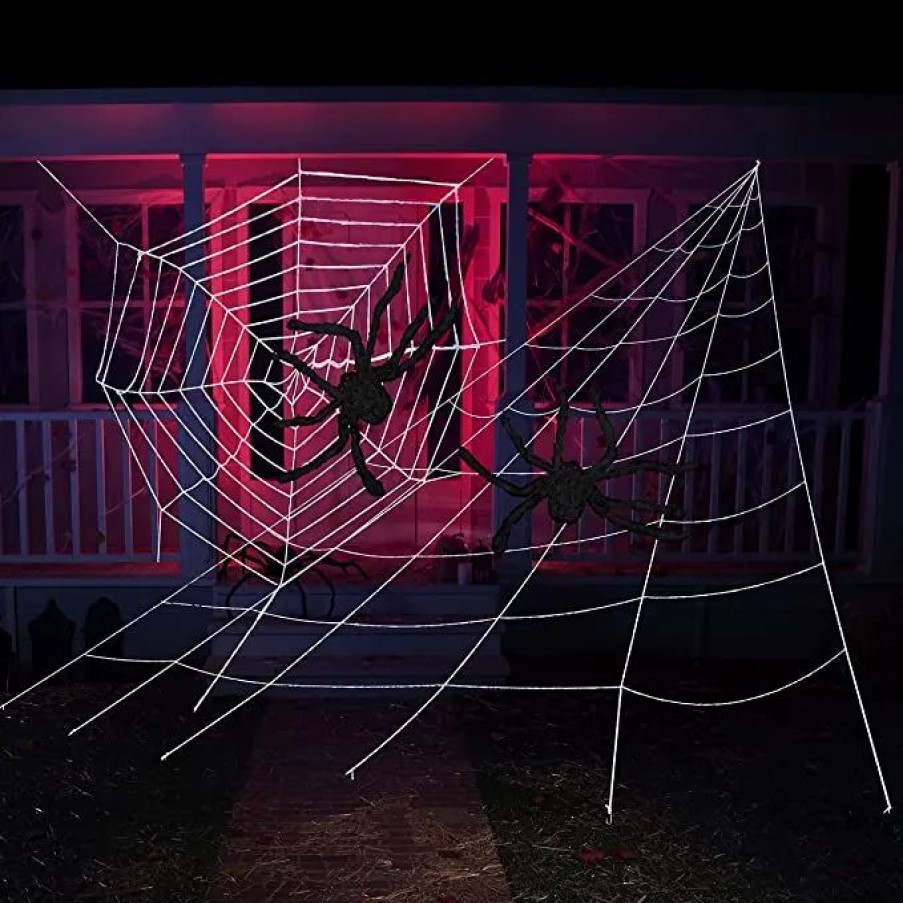 Halloween Outdoor Decor * | Joyin 4Pcs Triangle/Round Spider Webs And Spiders Halloween Decorations