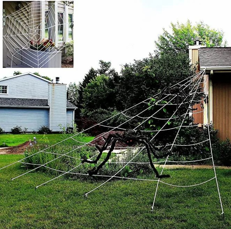 Halloween Outdoor Decor * | Joyin 4Pcs Triangle/Round Spider Webs And Spiders Halloween Decorations