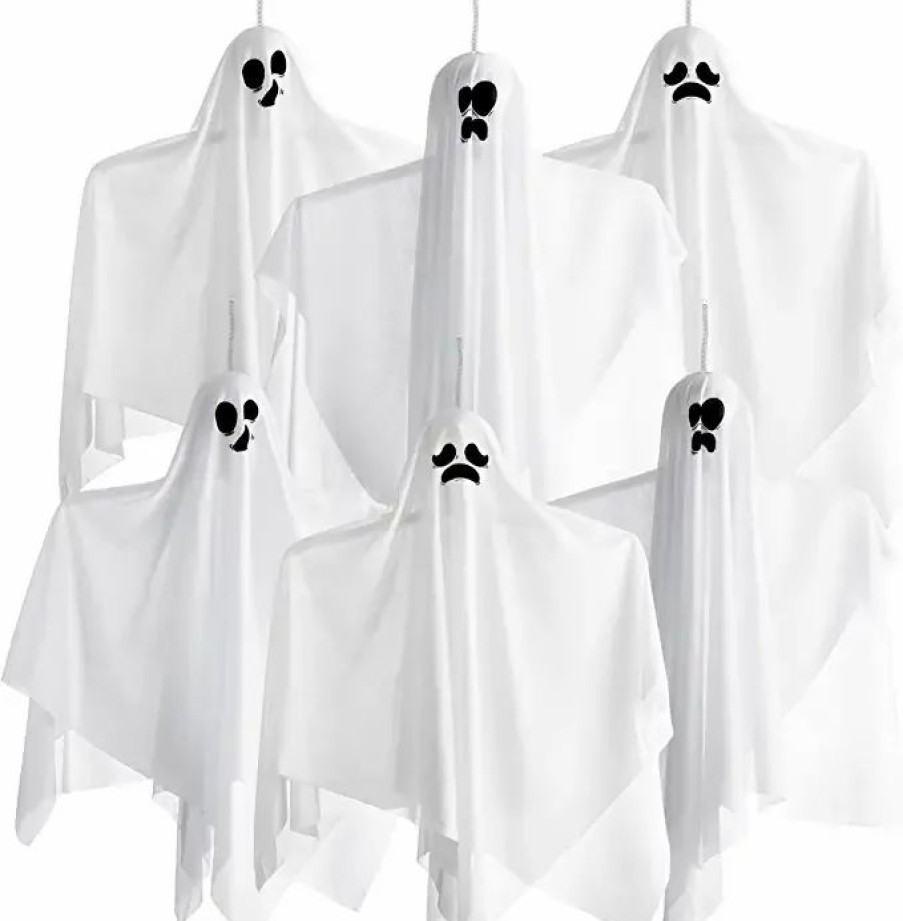 Hanging Decorations * | Joyin 6Pcs White Ghost With Spring 27.5In Halloween Decorations