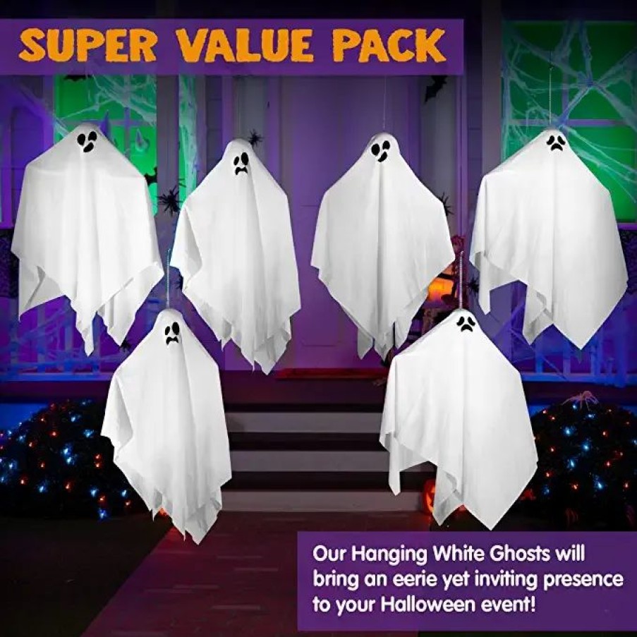 Hanging Decorations * | Joyin 6Pcs White Ghost With Spring 27.5In Halloween Decorations