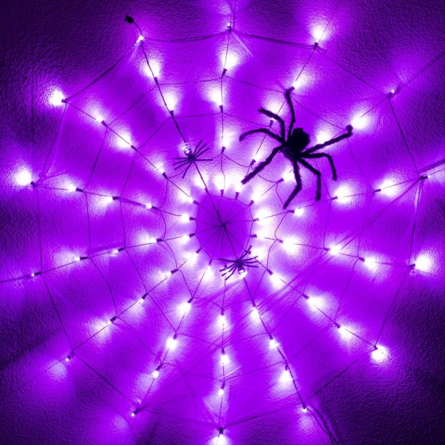 Halloween Lights * | Joiedomi Light-Up Purple Spider Web With 3 Spiders 59In Halloween Decorations