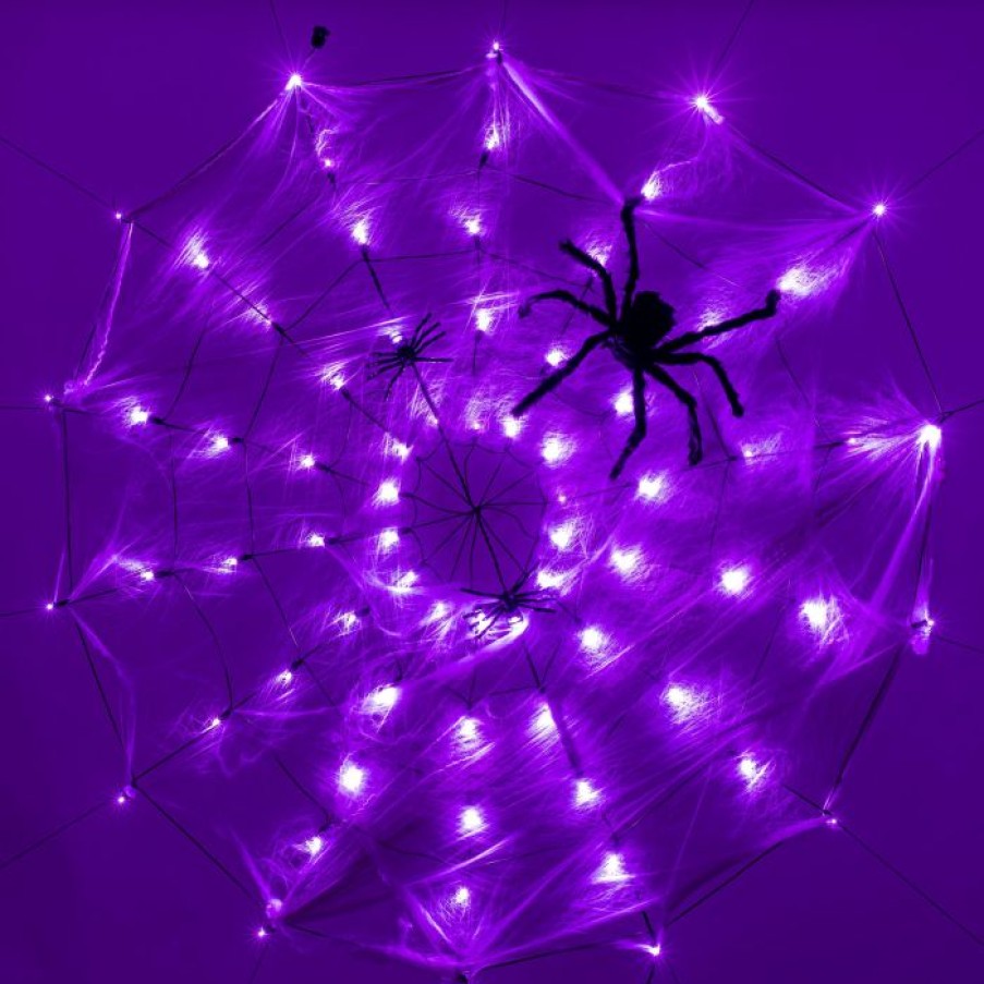 Halloween Lights * | Joiedomi Light-Up Purple Spider Web With 3 Spiders 59In Halloween Decorations