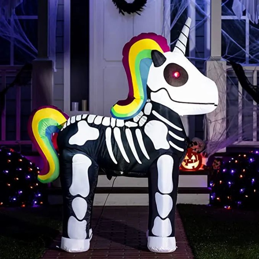 Halloween Inflatables * | Joiedomi 5Ft Inflatable Led Standing Skeleton Unicorn Halloween Decorations